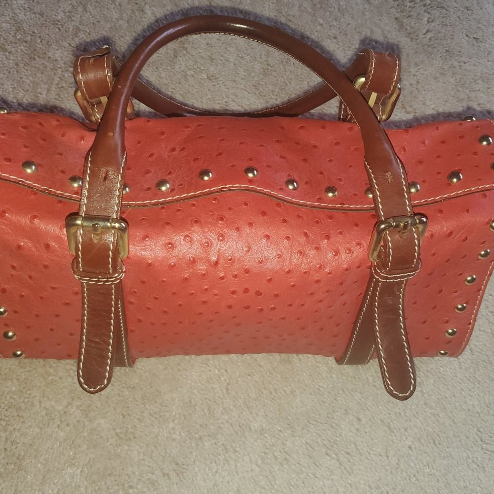 Womens Red Ostrich-look purse with studs